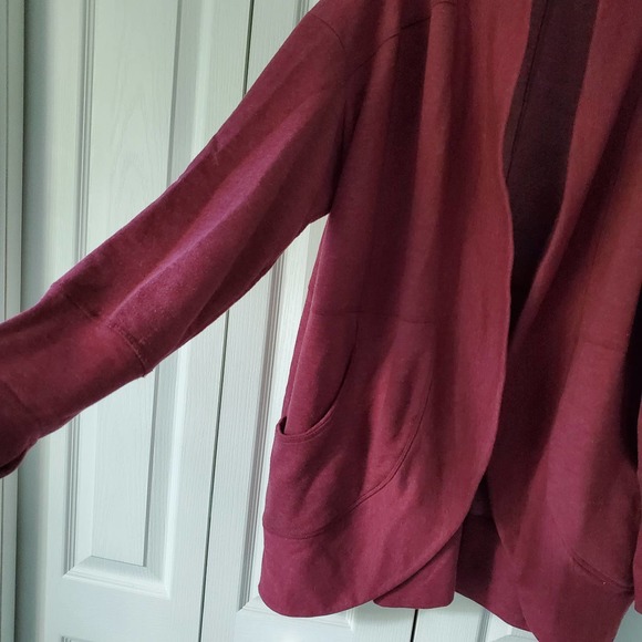 Eddie Bauer Camp Fleece Cardigan 2X Burgundy Soft Open Cozy Layering Casual Long - Picture 6 of 15